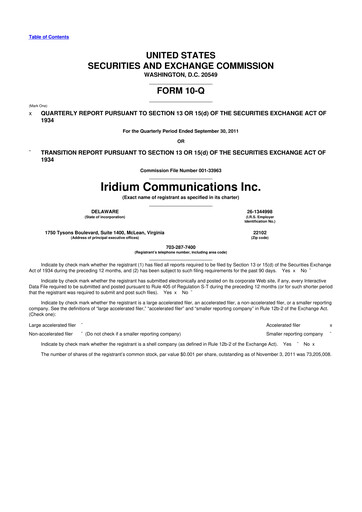 Thumbnail Iridium Communications 10-Q Quarterly Report FY2011 