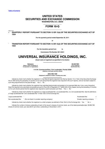 Thumbnail Universal Insurance Holdings 10-Q Quarterly Report FY2011 