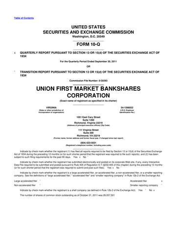 Vorschaubild Atlantic Union Bankshares 10-Q Quartalsbericht 2011 