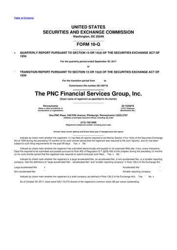 Thumbnail PNC Financial Services 10-Q Quarterly Report FY2011 