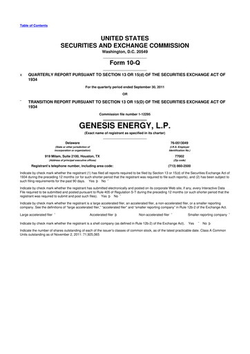Thumbnail Genesis Energy  L.P. 10-Q Quarterly Report FY2011 