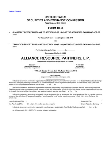 Vorschaubild Alliance Resource Partners 10-Q Quartalsbericht  