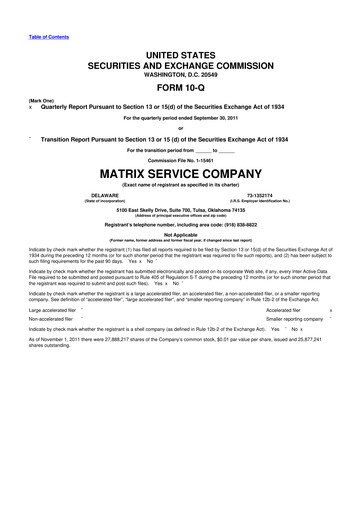 Thumbnail Matrix Service Company 10-Q Quarterly Report FY2012 