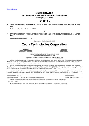 Miniature Zebra Technologies 10-Q Rapport trimestriel 2011 