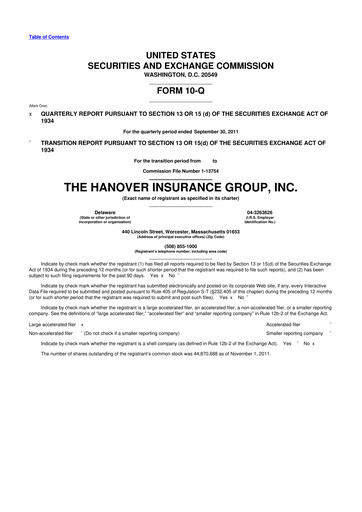 Thumbnail Hanover Insurance Group 10-Q Quarterly Report FY2011 