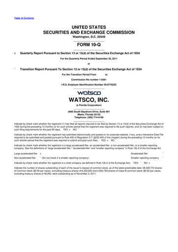 Thumbnail Watsco
 10-Q Quarterly Report FY2011 