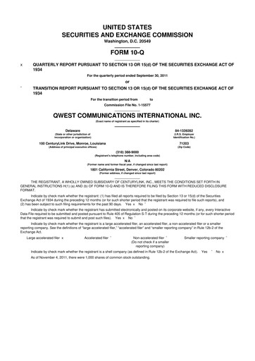 Thumbnail Qwest Communications International 10-Q Quarterly Report FY2011 