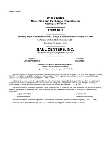 Miniature Saul Centers 10-Q Rapport trimestriel 2011 