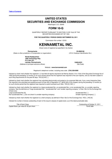 Vorschaubild Kennametal 10-Q Quartalsbericht 2012 