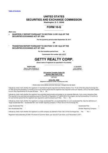 Thumbnail Getty Realty 10-Q Quarterly Report FY2011 