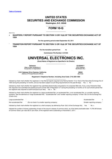 Thumbnail Universal Electronics 10-Q Quarterly Report FY 