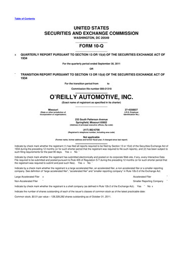 Thumbnail O'Reilly Automotive 10-Q Quarterly Report FY2011 