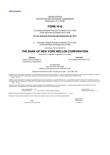 Vorschaubild BNY Mellon (Bank of New York Mellon) 10-Q Quartalsbericht 2011 