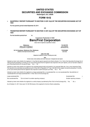 Thumbnail BancFirst 10-Q Quarterly Report FY 