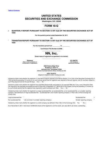 Thumbnail NN, Inc.
 10-Q Quarterly Report FY 