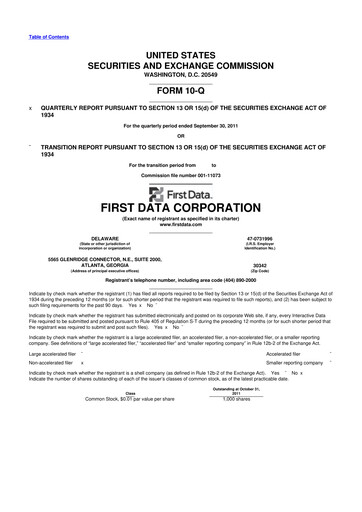 Thumbnail First Data Corporation 10-Q Quarterly Report FY 