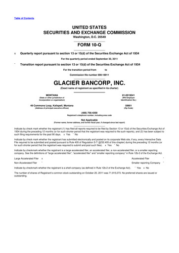Miniature Glacier Bancorp
 10-Q Rapport trimestriel 2011 