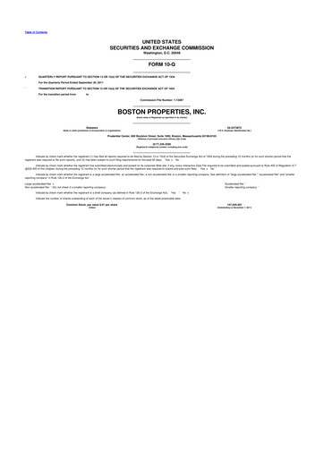 Thumbnail BXP, Inc.
 10-Q Quarterly Report FY2011 