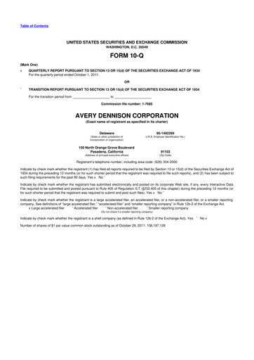Miniature Avery Dennison
 10-Q Rapport trimestriel 2011 