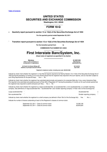 Thumbnail First Interstate BancSystem 10-Q Quarterly Report FY2011 