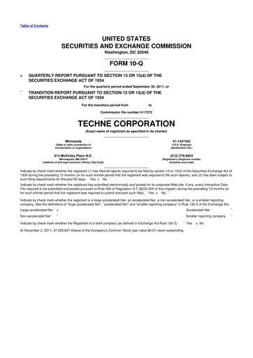 Miniature Bio-Techne 10-Q Rapport trimestriel 2012 