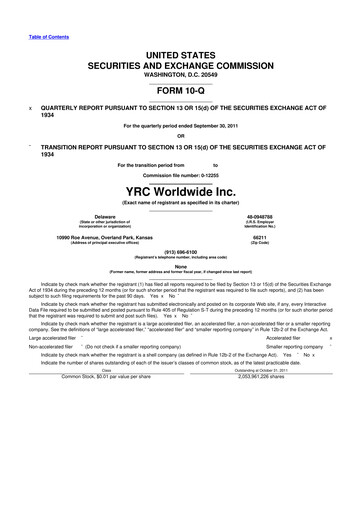 Thumbnail Yellow Corporation 10-Q Quarterly Report FY2011 