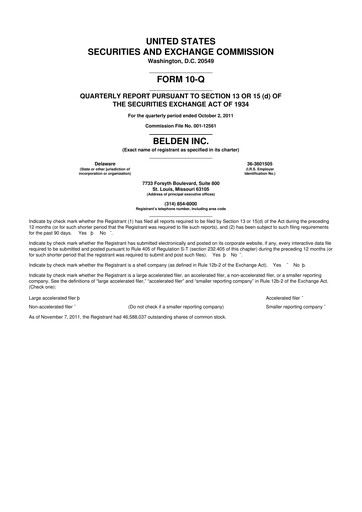 Thumbnail Belden 10-Q Quarterly Report FY2011 