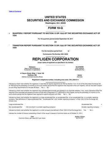 Miniature Repligen
 10-Q Rapport trimestriel 2012 