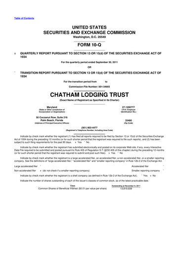 Thumbnail Chatham Lodging Trust 10-Q Quarterly Report FY2011 