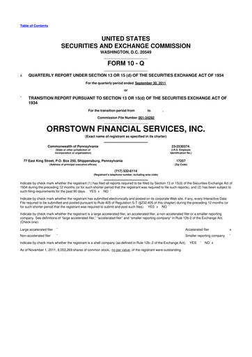 Thumbnail Orrstown Financial Services 10-Q Quarterly Report FY2011 