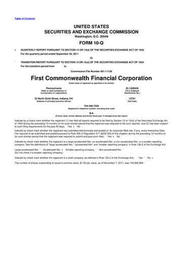 Thumbnail First Commonwealth Financial Corp 10-Q Quarterly Report FY2011 