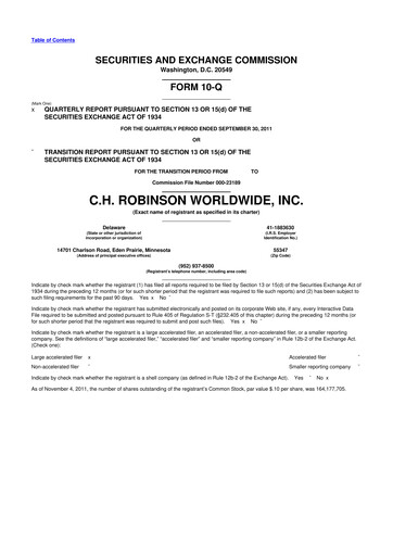 Thumbnail C. H. Robinson 10-Q Quarterly Report FY2011 