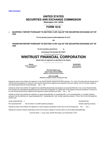 Vorschaubild Wintrust Financial 10-Q Quartalsbericht 2011 