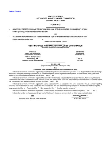 Miniature Wabtec 10-Q Rapport trimestriel 2011 