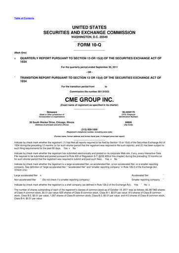 Miniature CME Group 10-Q Rapport trimestriel 2011 