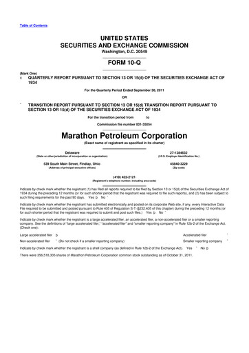 Thumbnail Marathon Petroleum 10-Q Quarterly Report FY2011 