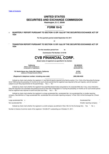 Thumbnail CVB Financial 10-Q Quarterly Report FY2011 