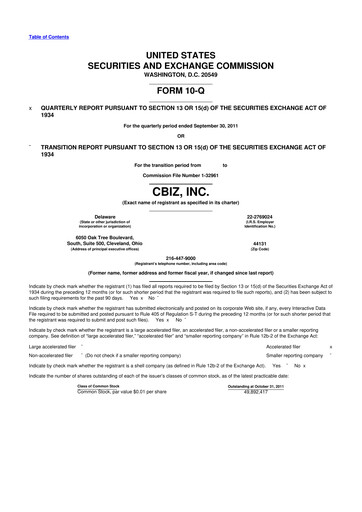 Thumbnail CBIZ 10-Q Quarterly Report FY2011 