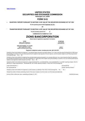 Miniature Zions Bancorporation
 10-Q Rapport trimestriel 2011 