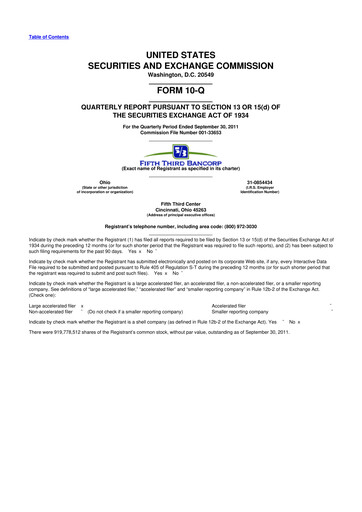 Thumbnail Fifth Third Bank
 10-Q Quarterly Report FY2011 