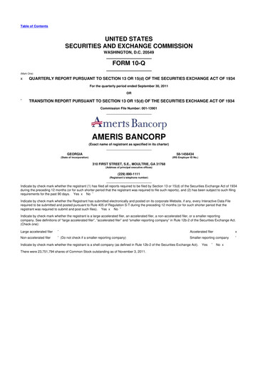 Thumbnail Ameris Bancorp
 10-Q Quarterly Report FY2011 