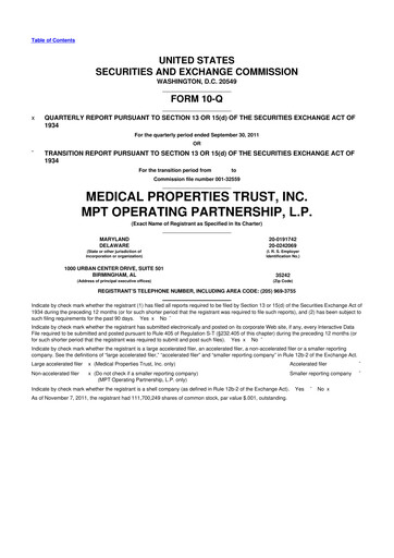 Thumbnail Medical Properties Trust
 10-Q Quarterly Report FY 