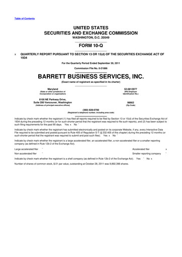 Thumbnail Barrett Business Services 10-Q Quarterly Report FY2011 