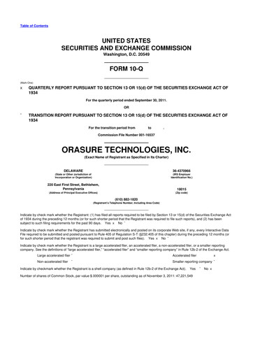 Thumbnail OraSure Technologies 10-Q Quarterly Report FY2011 