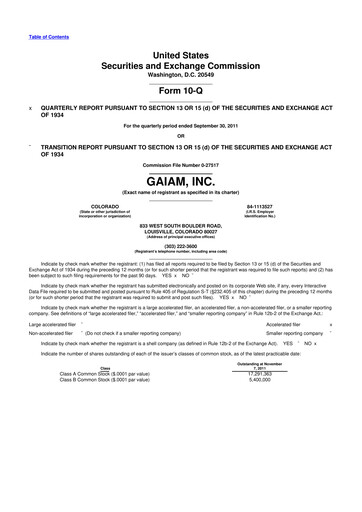 Thumbnail Gaia 10-Q Quarterly Report FY2011 