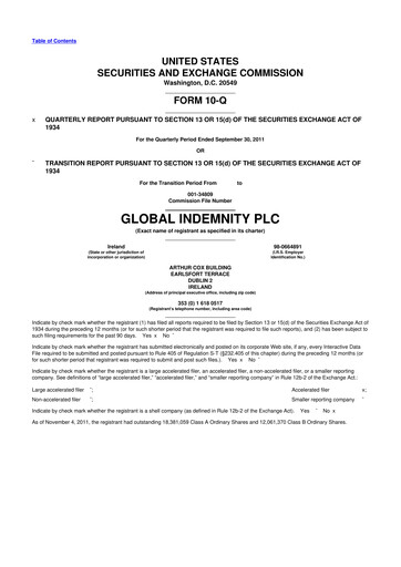 Thumbnail Global Indemnity 10-Q Quarterly Report FY2011 