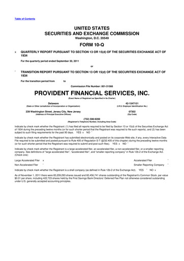 Thumbnail Provident Financial Services 10-Q Quarterly Report FY2011 