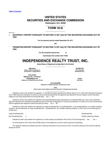 Thumbnail Independence Realty Trust
 10-Q Quarterly Report FY 