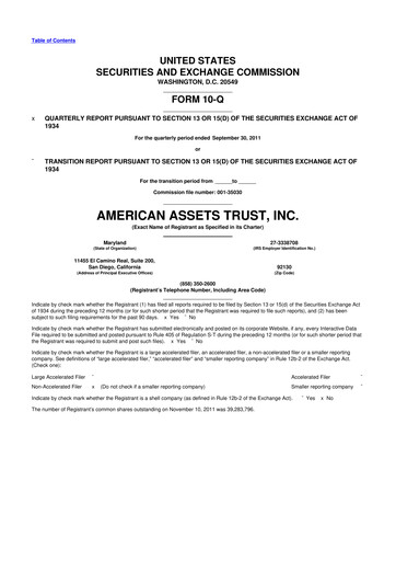 Vorschaubild American Assets Trust
 10-Q Quartalsbericht 2011 