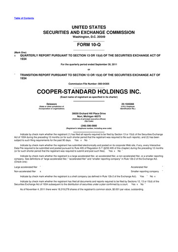 Thumbnail Cooper Standard 10-Q Quarterly Report FY2011 